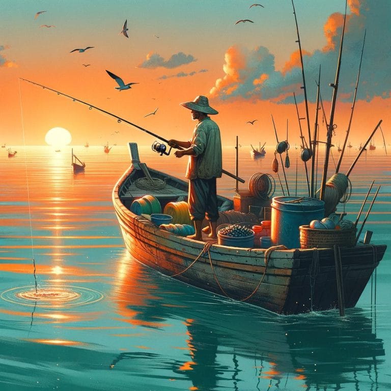 Boat fishing with friends in calm waters