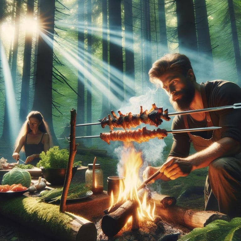 Outdoor cooking over a campfire - BUSHCRAFT COOKING in action with natural ingredients