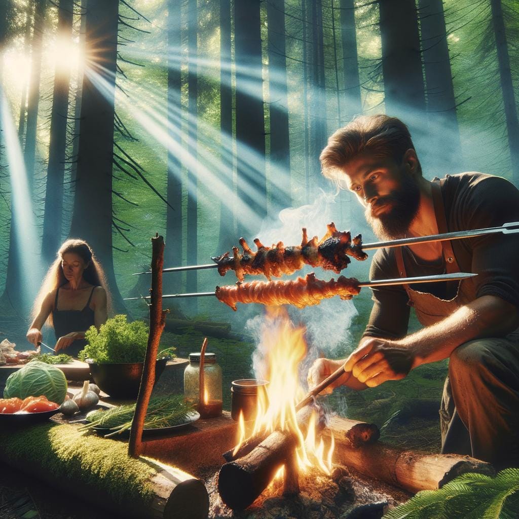 Bushcraft Cooking Outdoor cooking over a campfire - BUSHCRAFT COOKING in action with natural ingredients