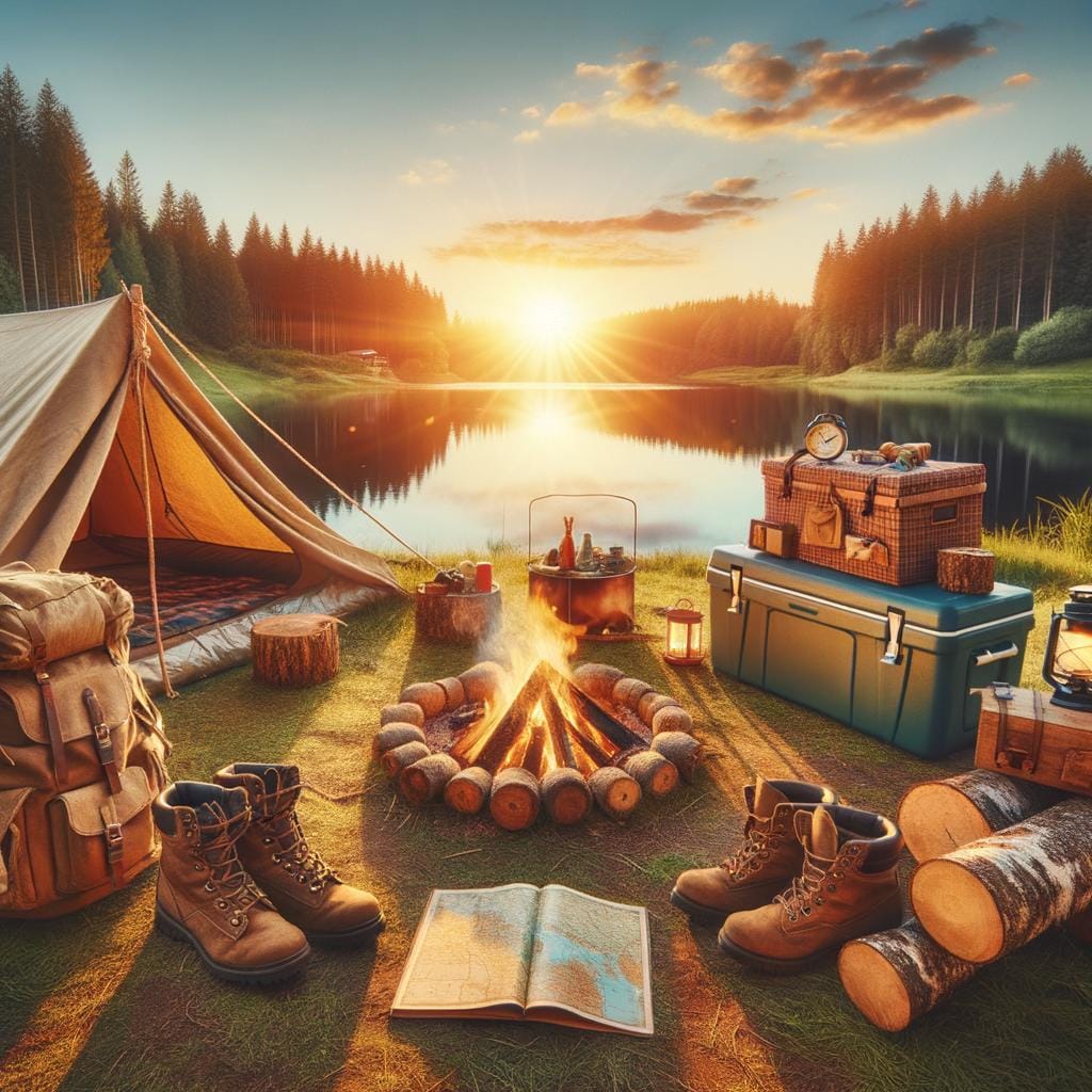 Camping Essentials CAMPING ESSENTIALS - tent, sleeping bag, stove, and flashlight