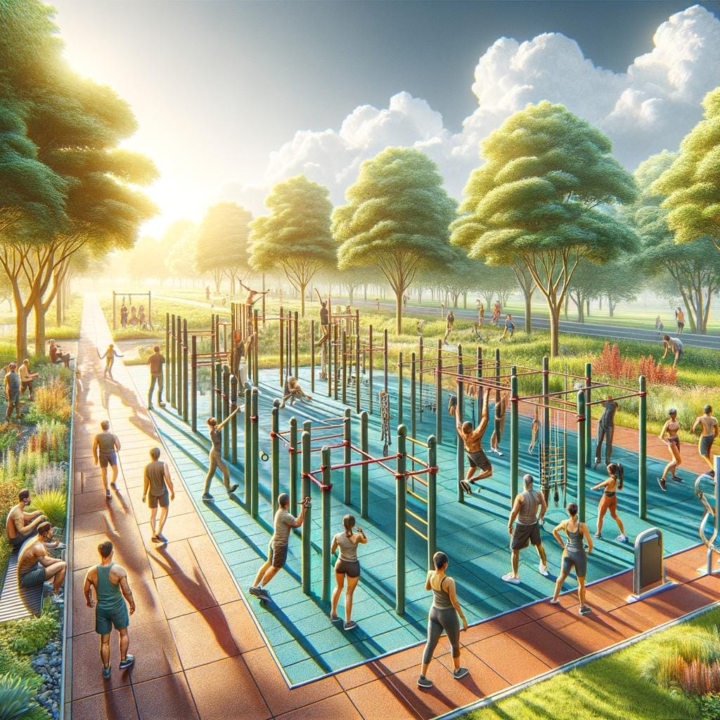 Outdoor gyms with various equipment for fitness enthusiasts to enjoy workouts in the sunshine