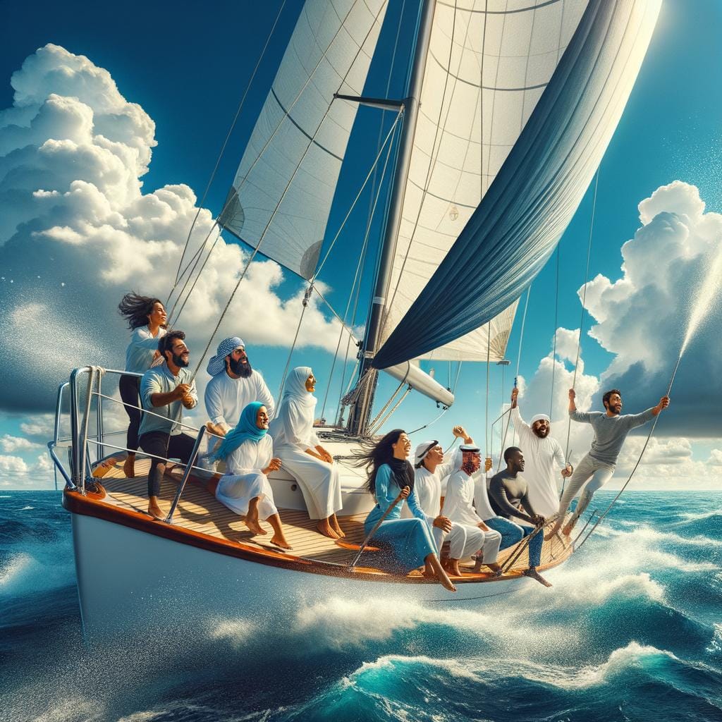 Sailing yacht on calm waters under clear blue sky