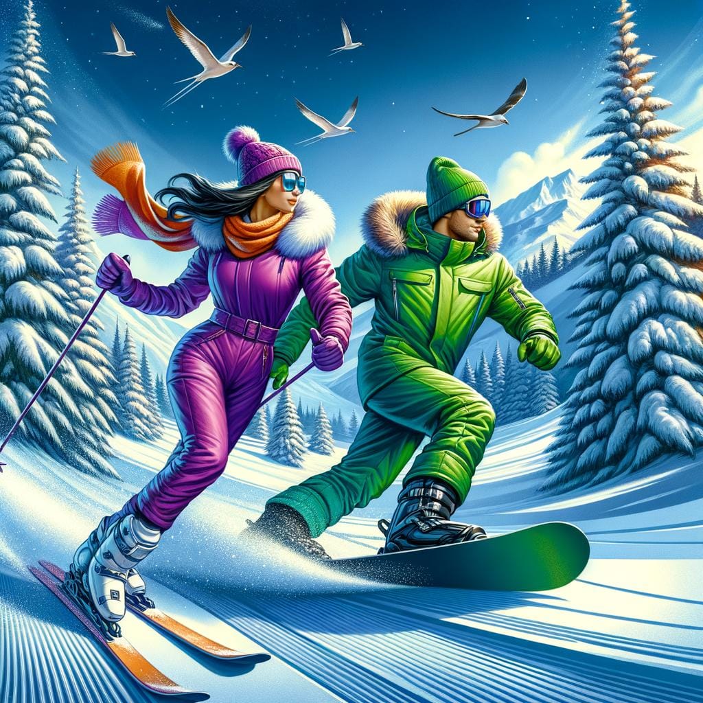 Exciting skiing and snowboarding adventures on snowy slopes and powdery mountains