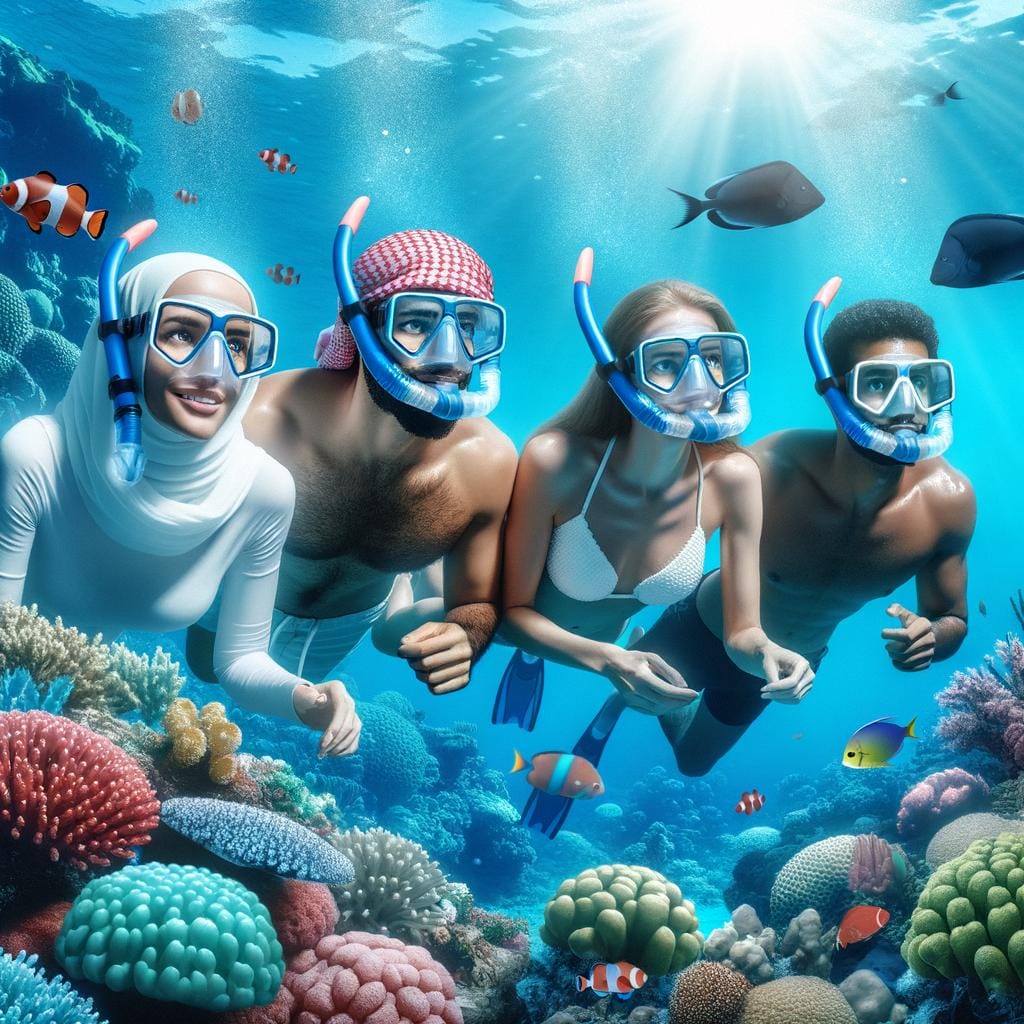 Transparent waters, colorful fish, and bubbles while snorkeling in Belize's stunning Barrier Reef