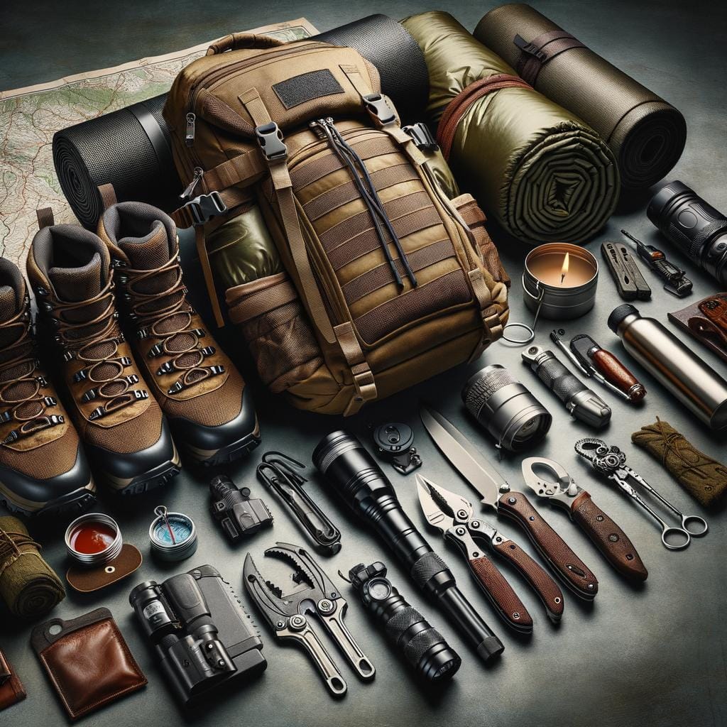 Survival Gear Essential survival gear for emergency situations, including first aid kit and water purification tablets